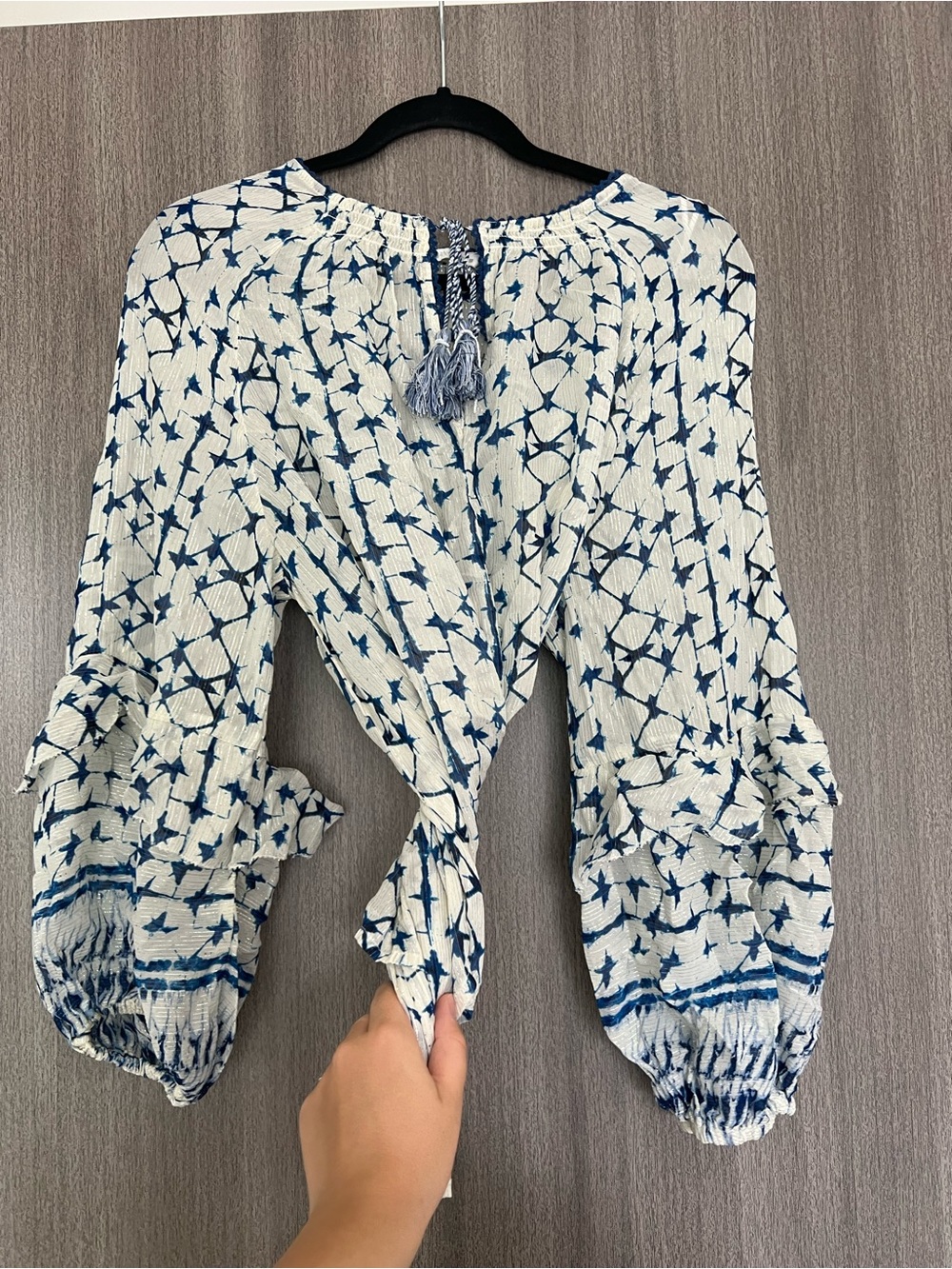 Zara Cream Blouse with Navy Star Print
